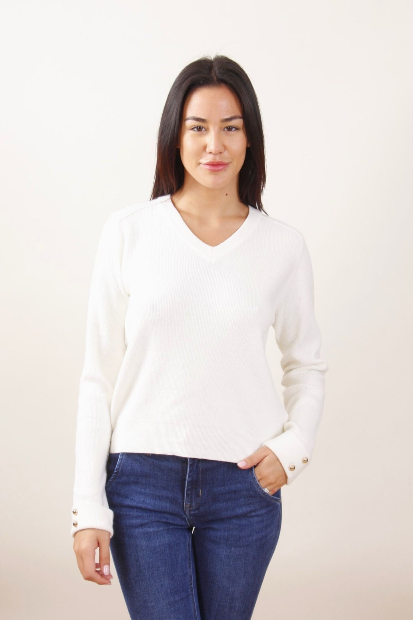 Maglia scollo V in Misto Lana