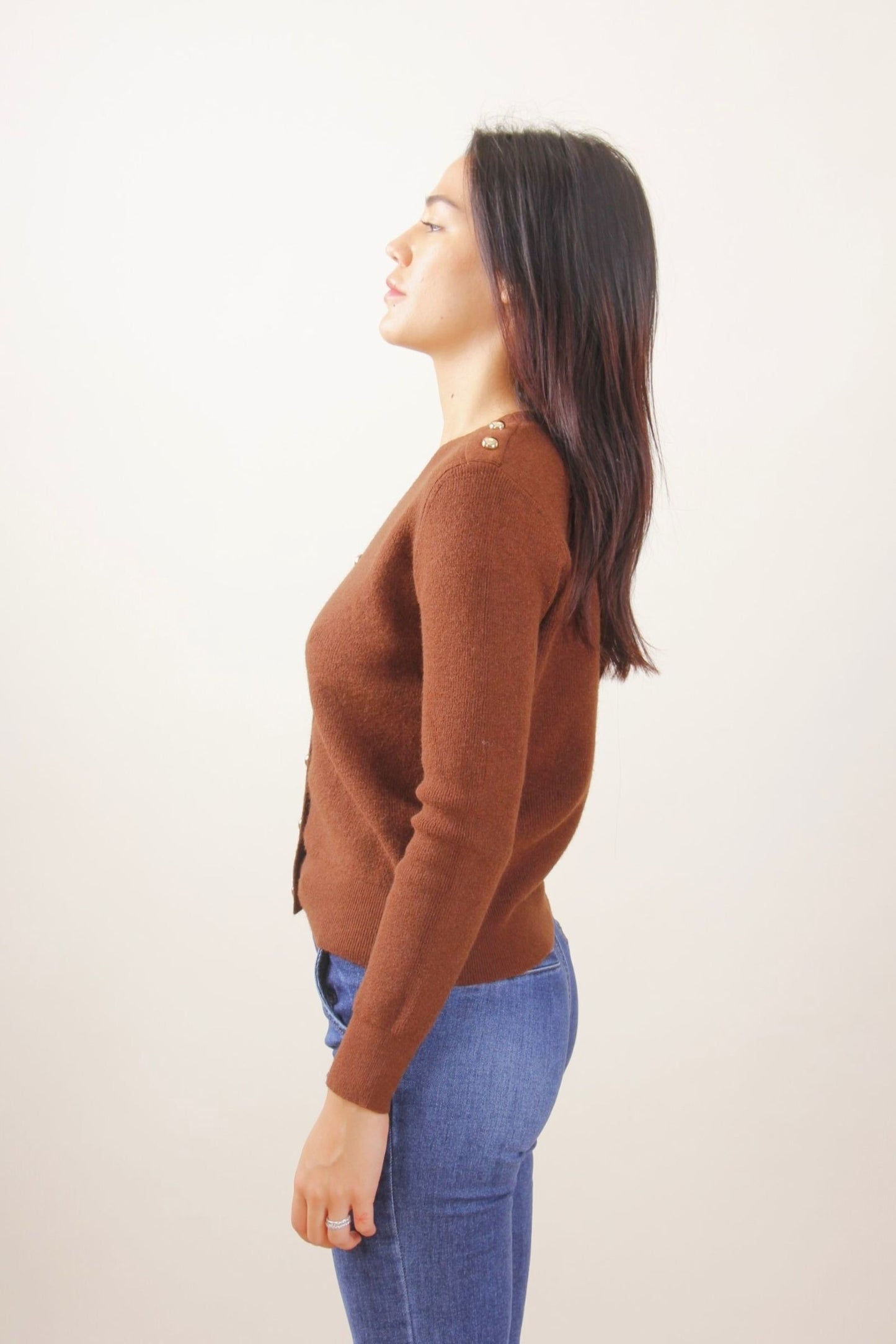 Cardigan scollo V con Bottoncini Dorati