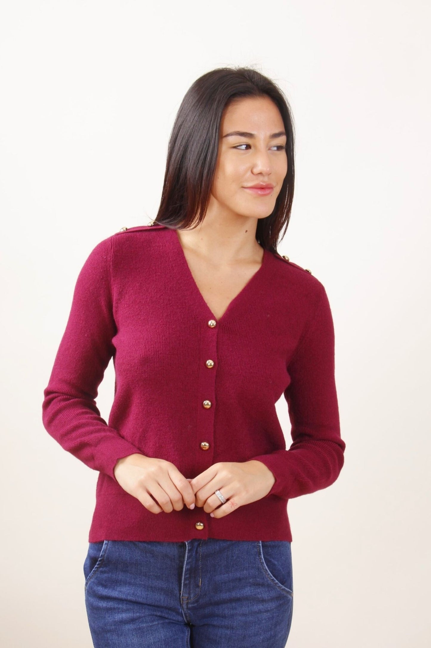 Cardigan scollo V con Bottoncini Dorati