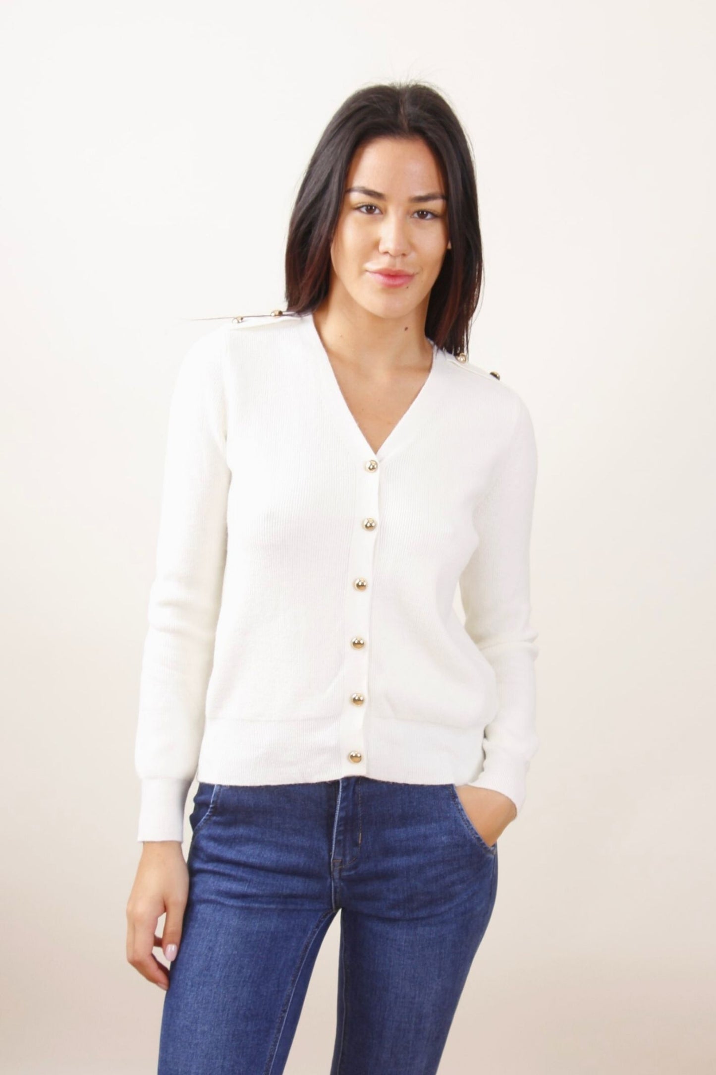 Cardigan scollo V con Bottoncini Dorati