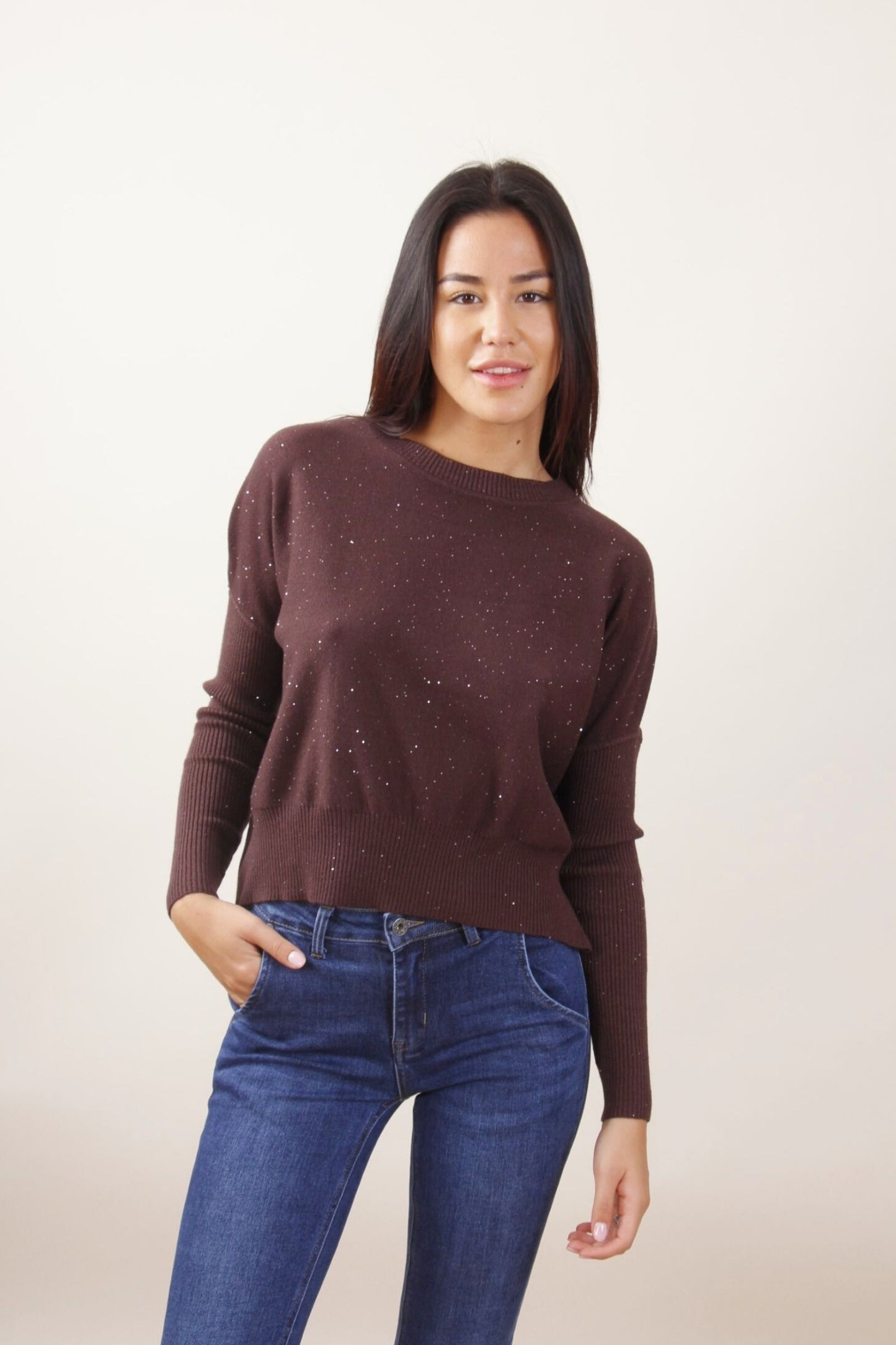 Maglia a maniche lunghe con Micro Paillettes