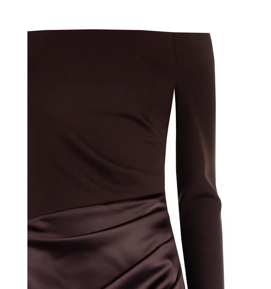 Abito Lungo A Ruota In Raso Con Top In Scuba Crepe