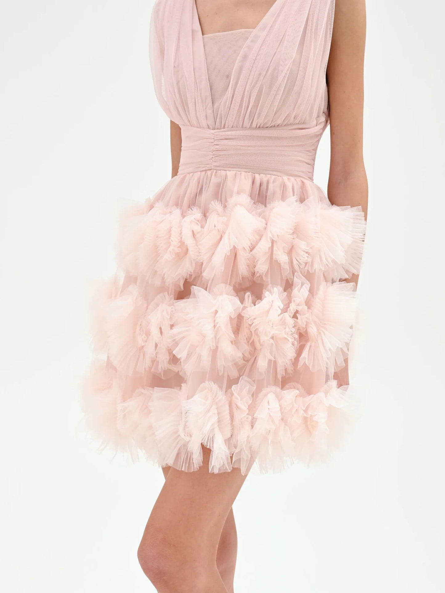 Abito Corto Rosa Cipria Con Gonna in Tulle