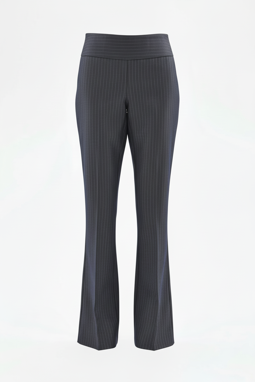 Pantalone Gessato Blu Mid Flared