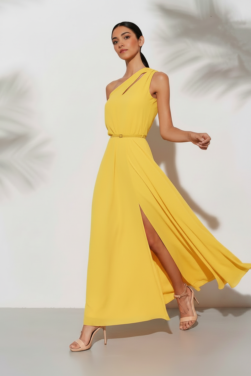 Abito Lungo Monospalla con Spacco Laterale Made in Italy