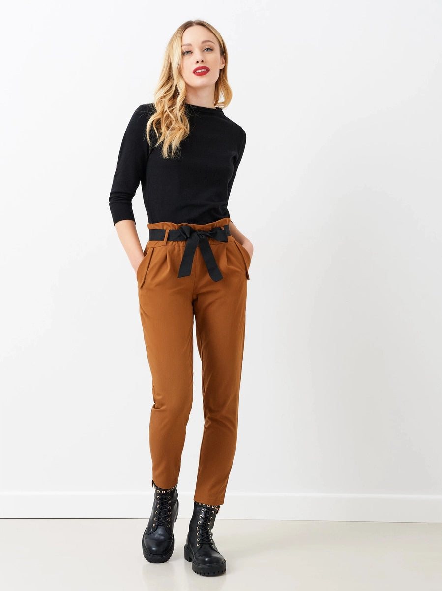 Pantaloni Carrot con Fiocco in Gros Grain