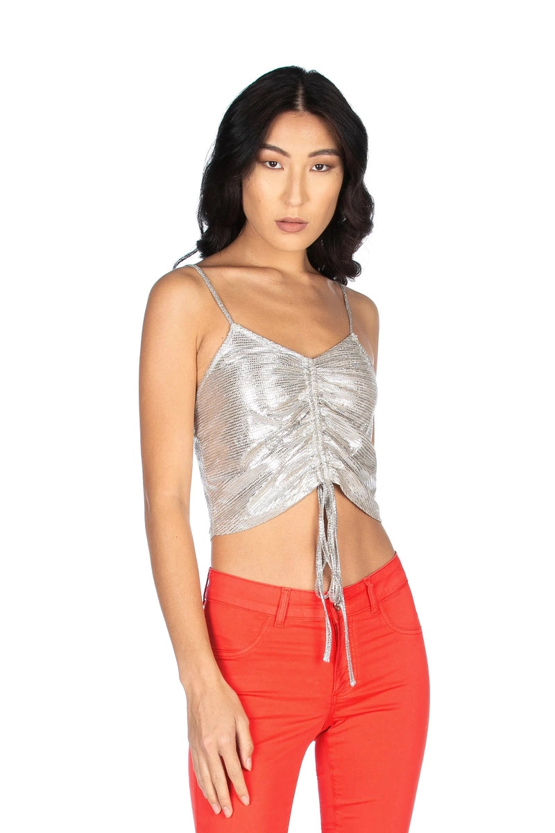 Crop Top Albany con coulisse effetto rete metallica