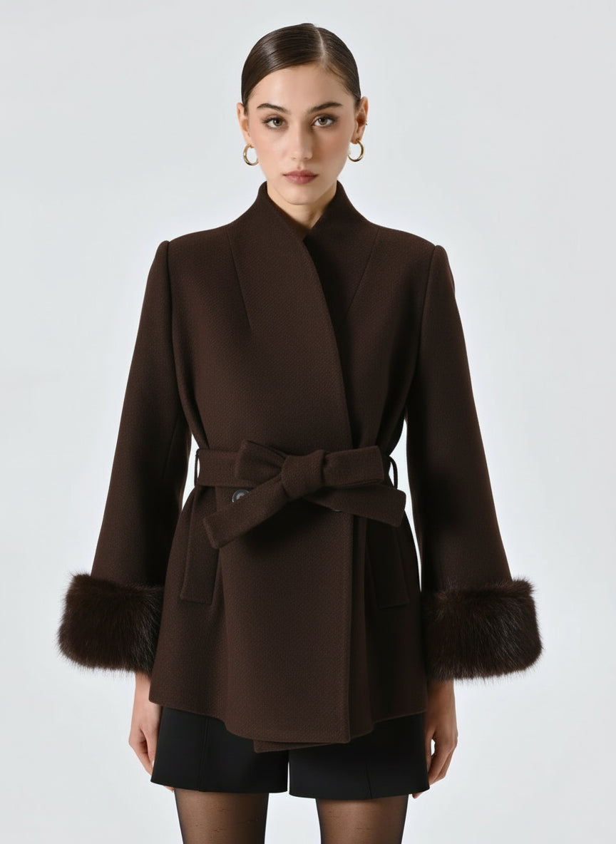 Cappotto Corto Inserti Effetto Pelliccia