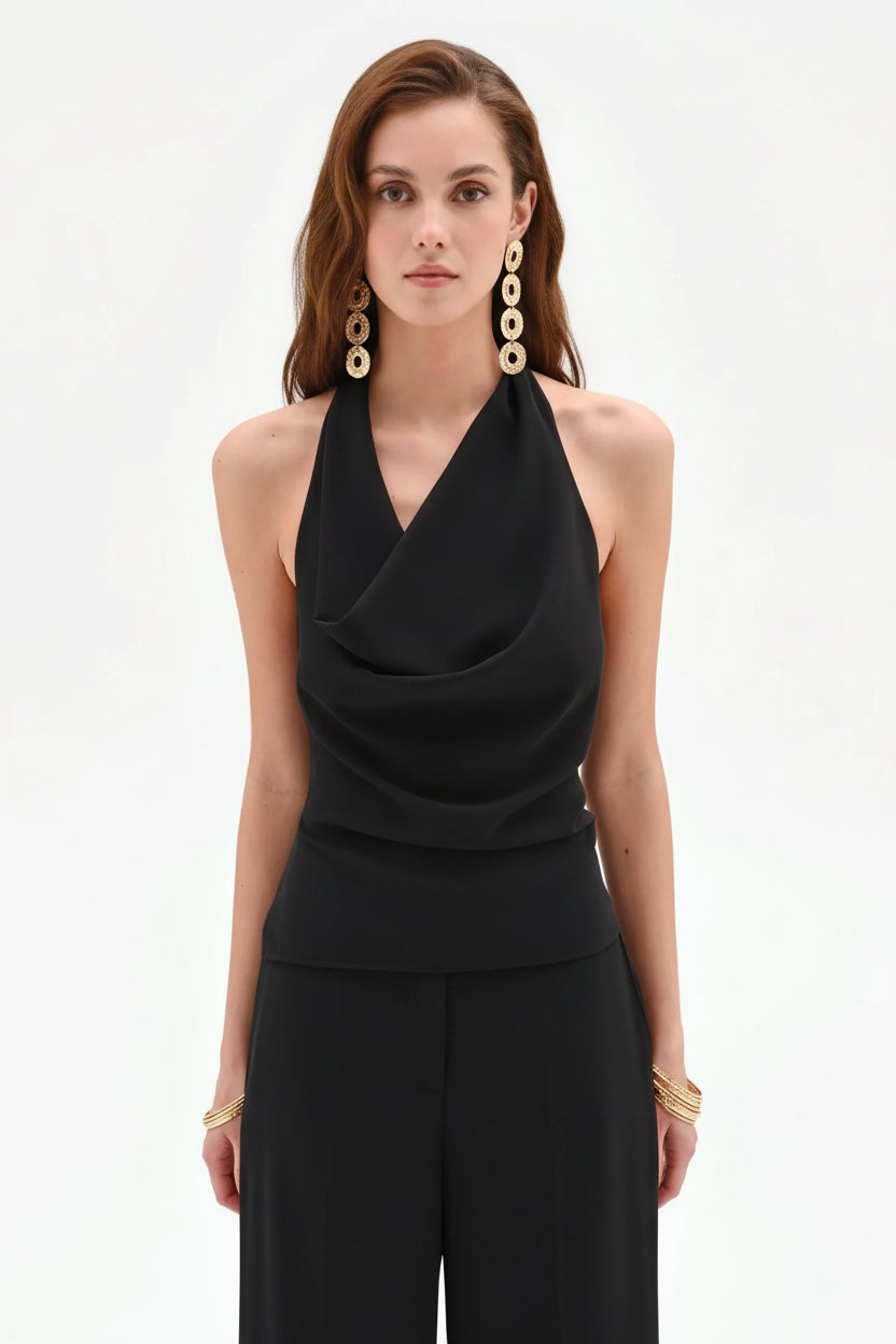 Top in Cadi con Scollo Drappeggiato