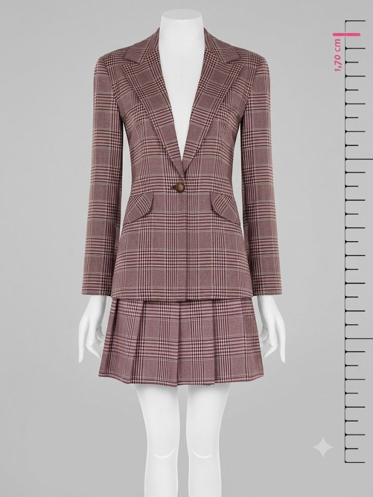 Giacca Blazer Sfiancata Stampa Check in Poliviscosa
