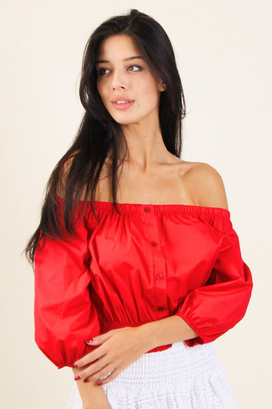 Blusa Cropped con maniche a Palloncino