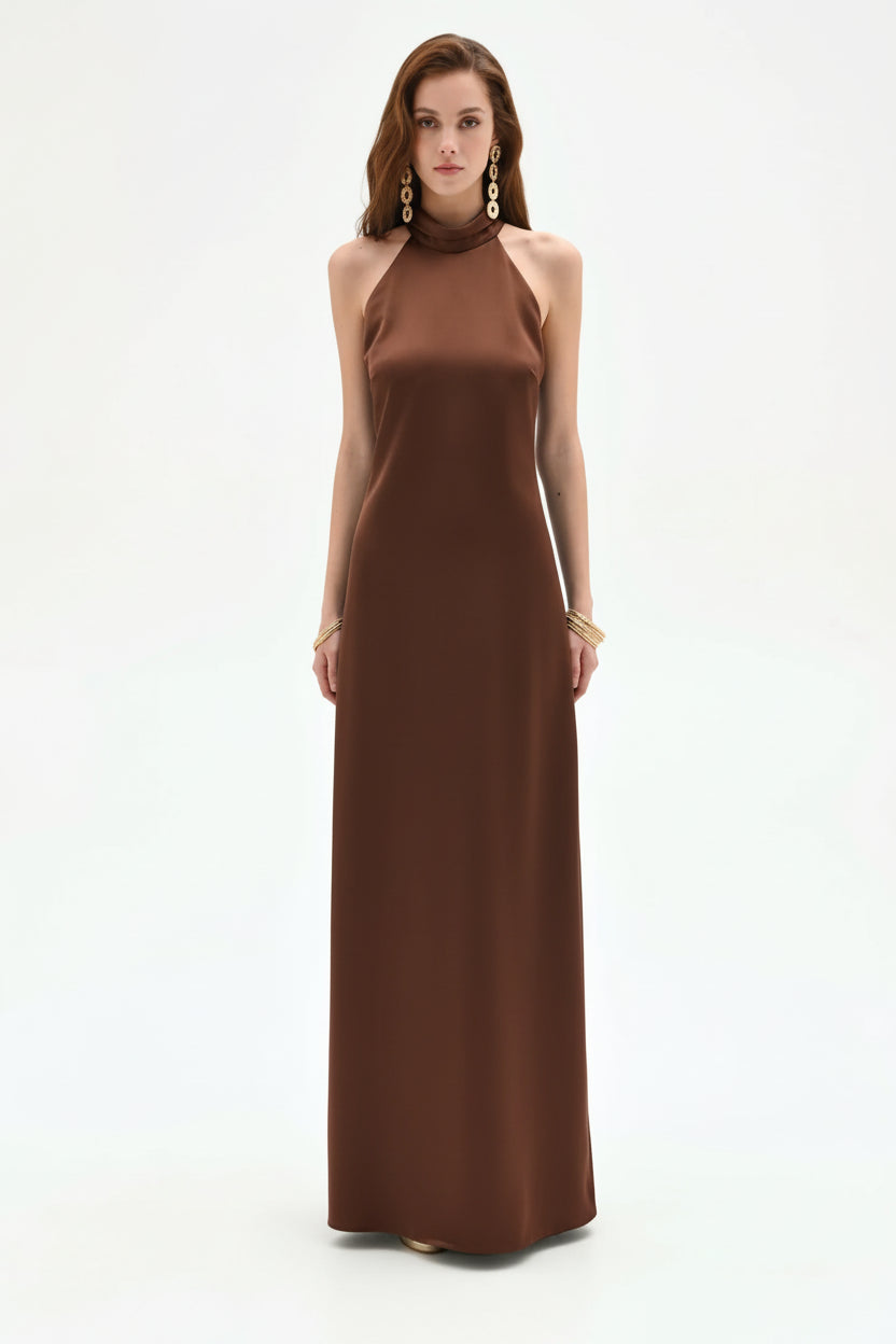 Abito Lungo in Raso con Scollo Halter