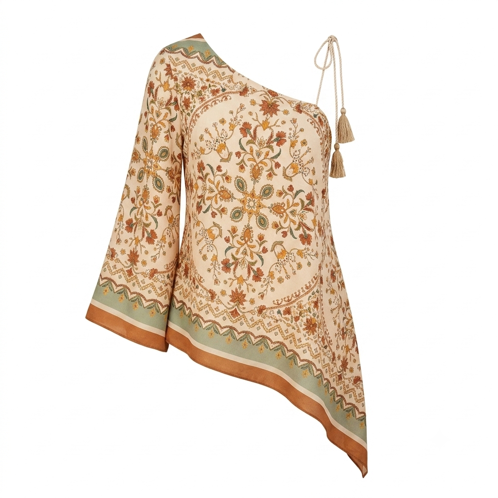 Blusa Monospalla a Fantasia in Viscosa