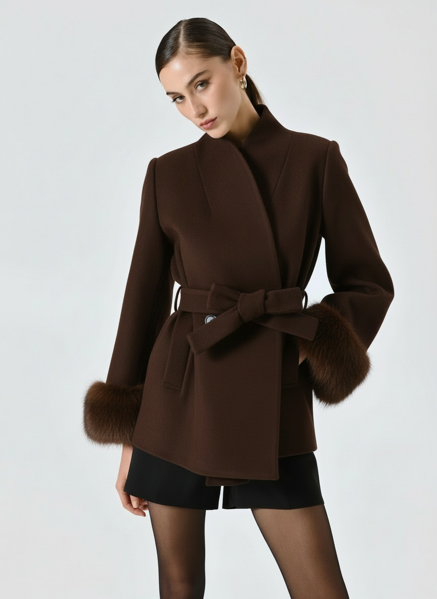 Cappotto Corto Inserti Effetto Pelliccia