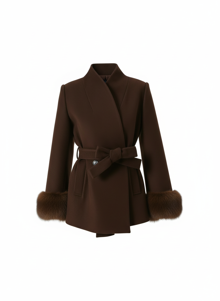 Cappotto Corto Inserti Effetto Pelliccia