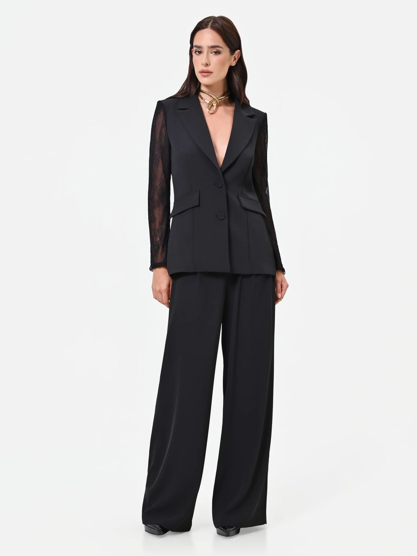 Pantalone Palazzo con Fascia in Pizzo