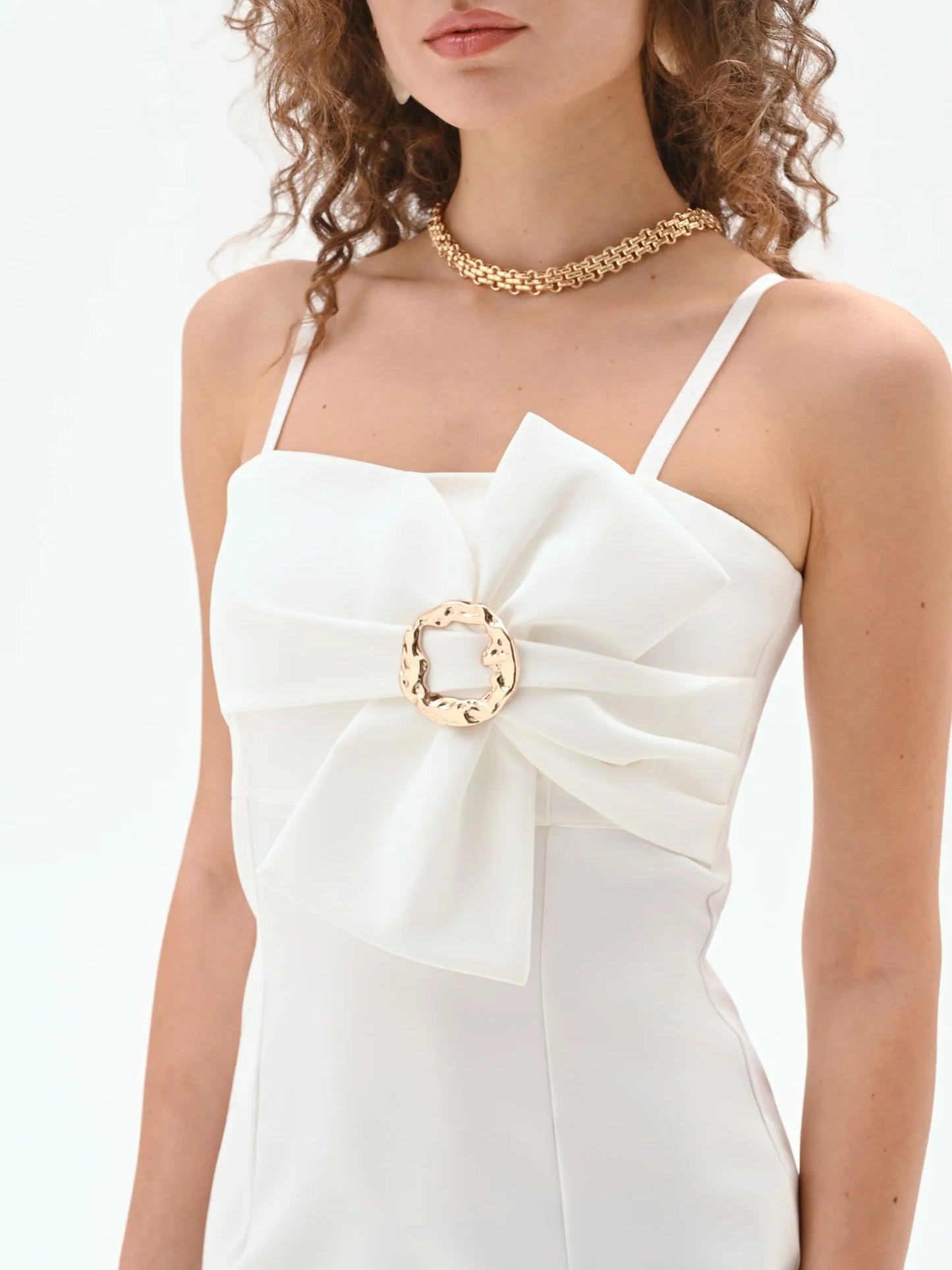 Abito Tubino Panna Bianco con Maxi Fiocco