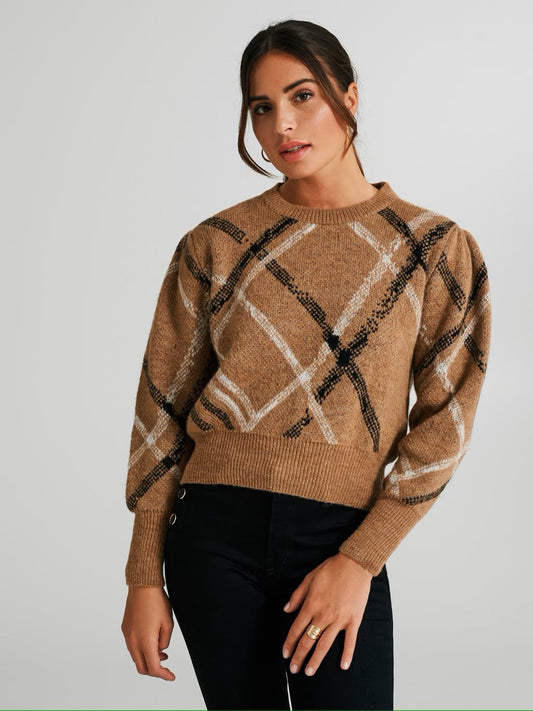 Maglione Girocollo con Maniche a Sbuffo