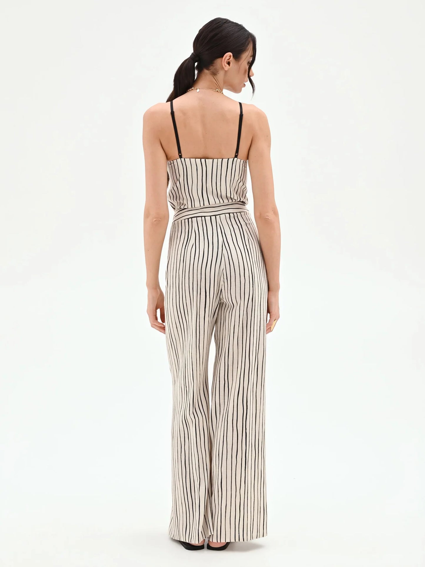 Pantalone in Lino a Palazzo con Fantasia a Righe