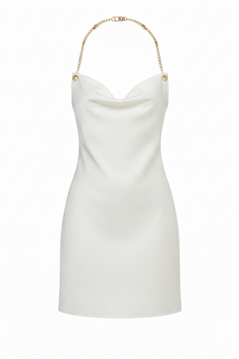 Abito Midi in Raso con Catene al Collo Made in Italy