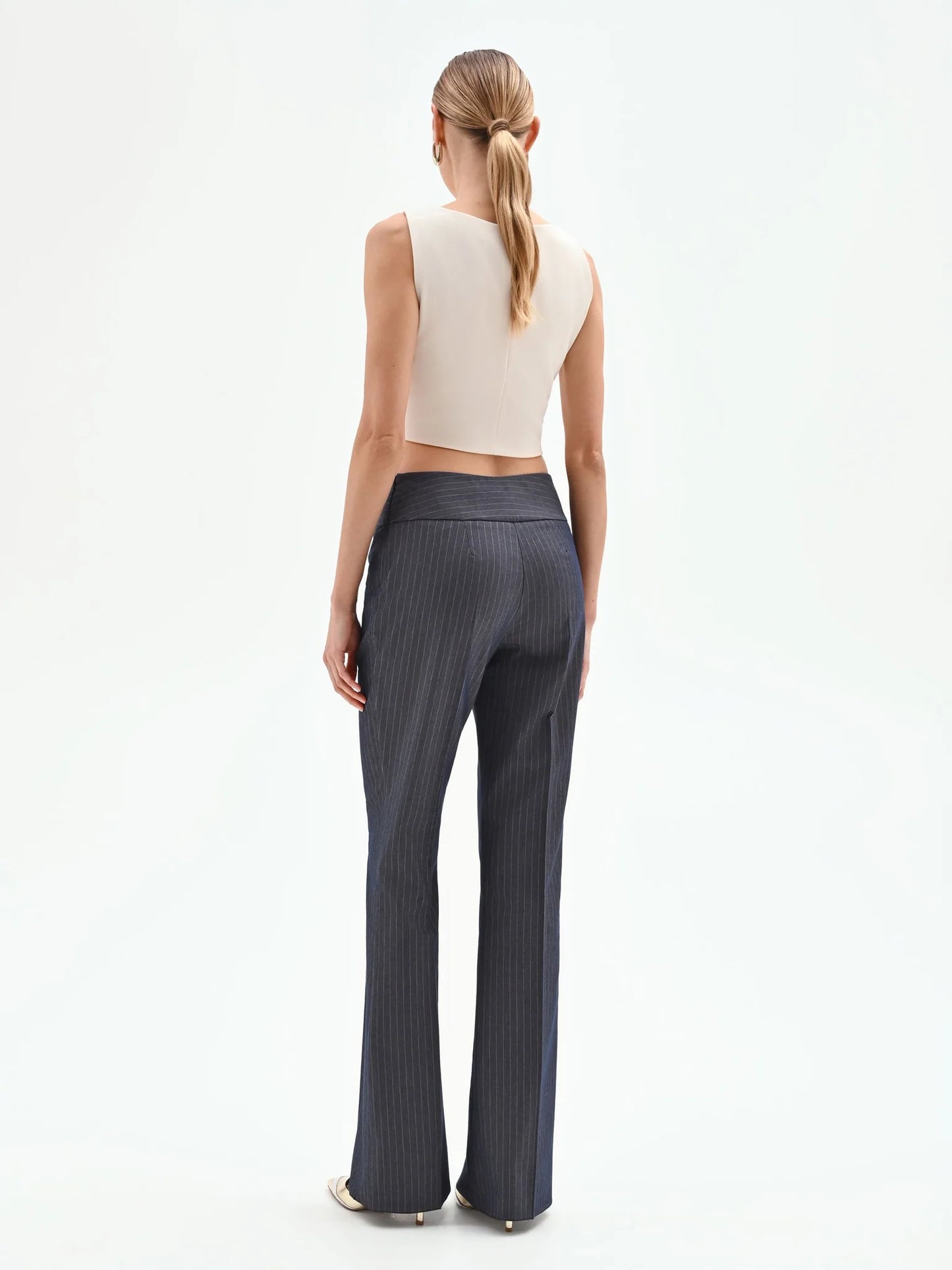 Pantalone Gessato Blu Mid Flared