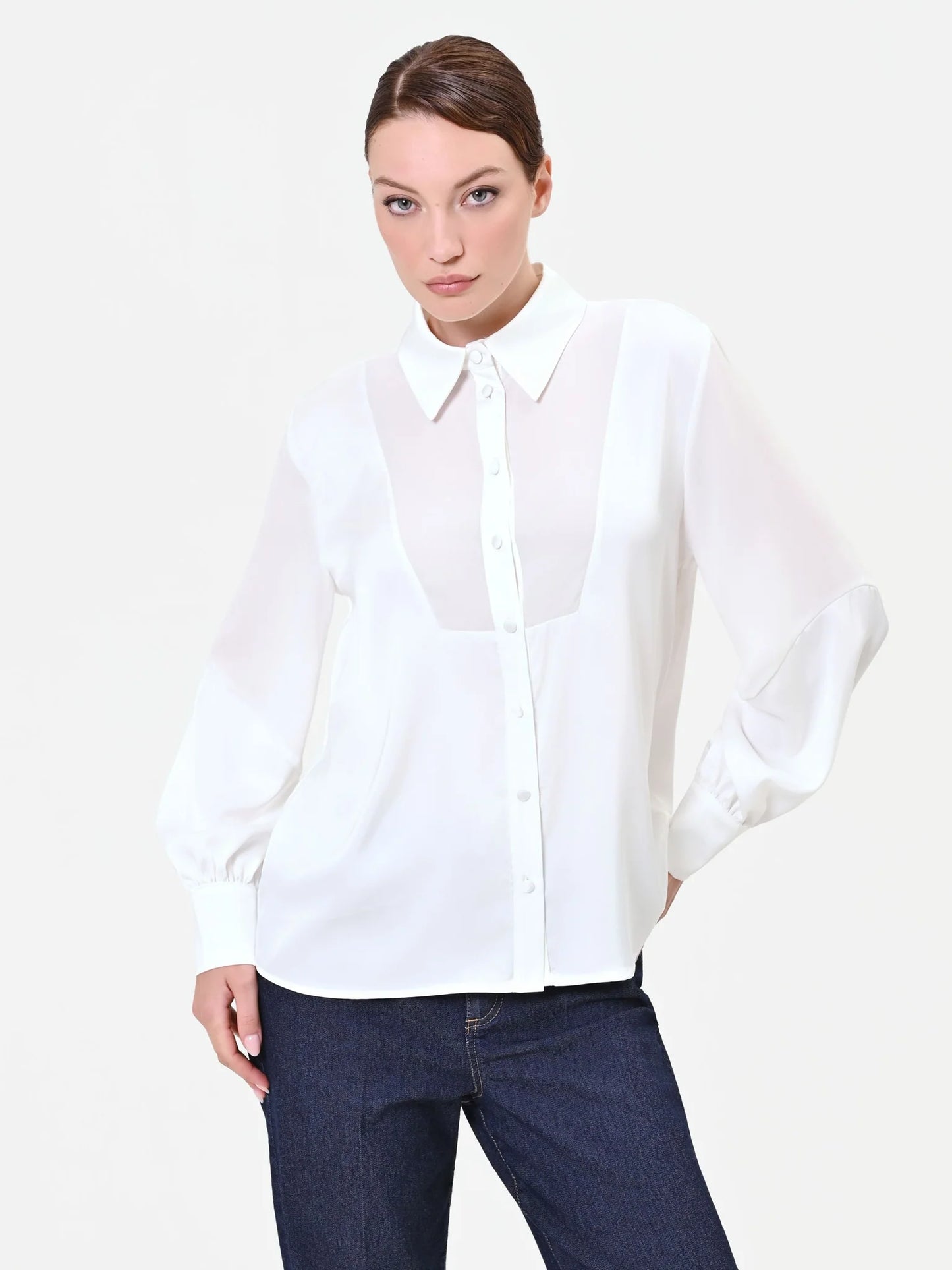 Camicia in Georgette con Inserto Geometrico