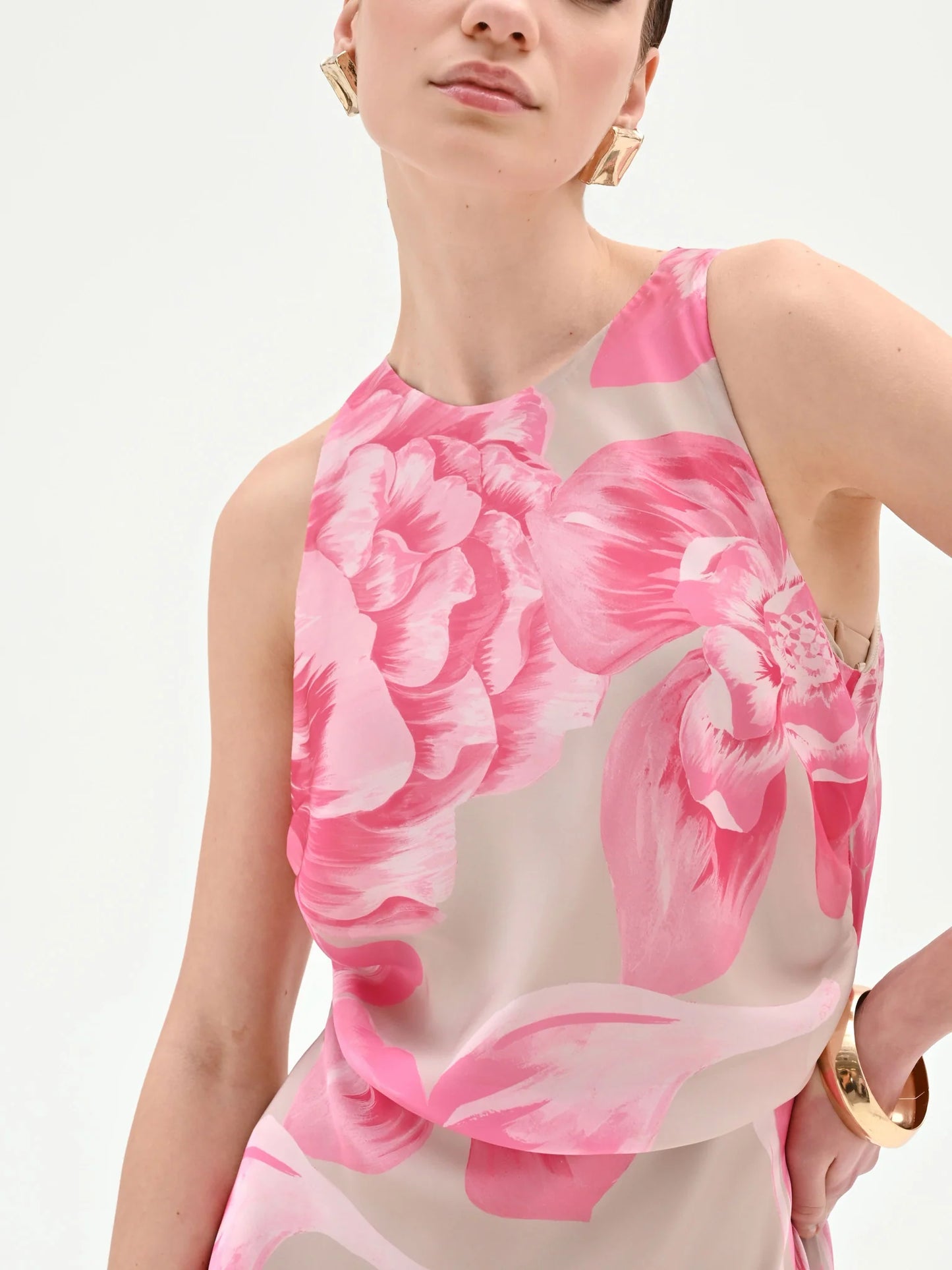 Abito Lungo Rosa con Stampa Floreale