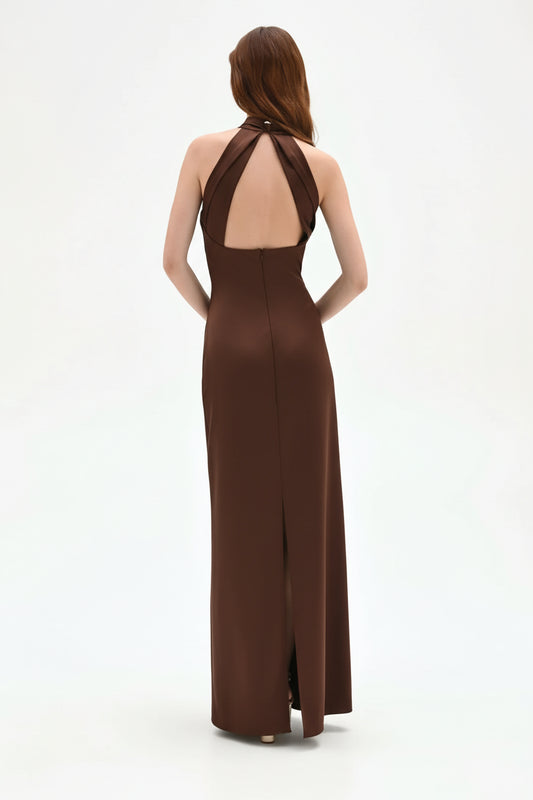 Abito Lungo in Raso con Scollo Halter