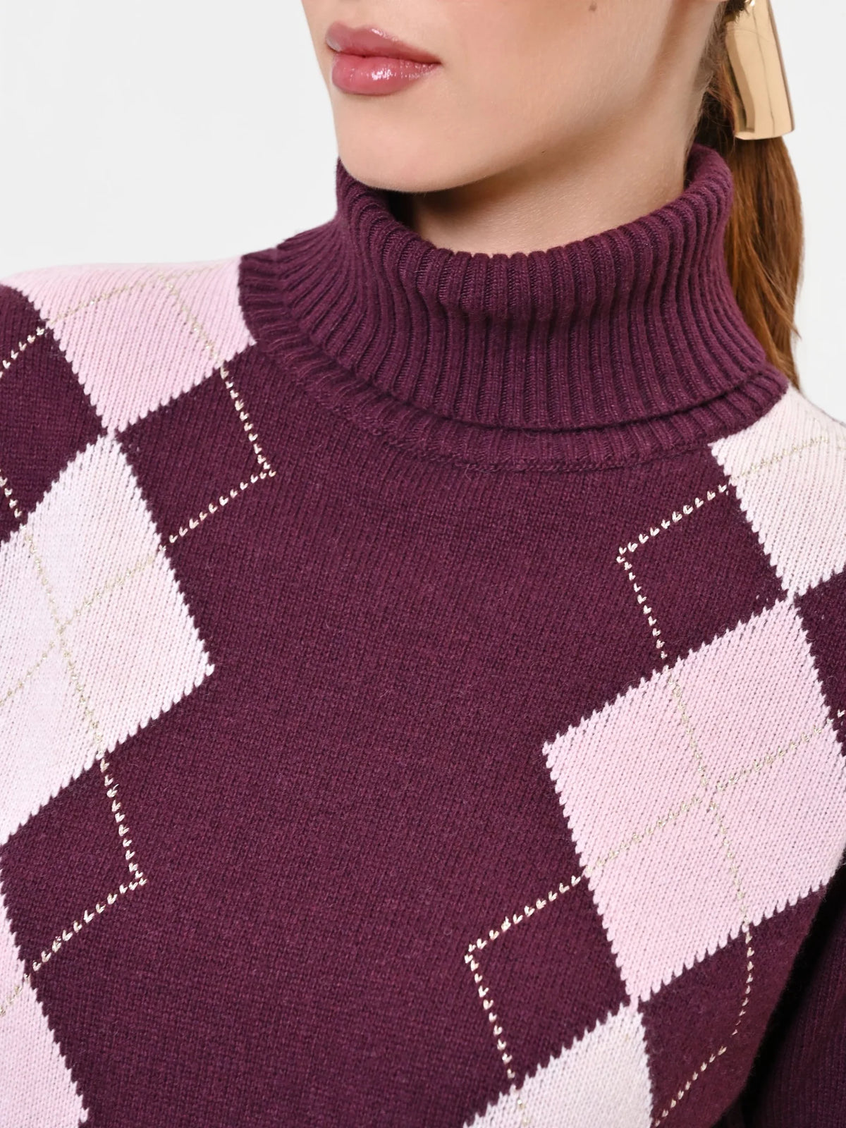 Maglia Dolcevita in Viscosa con Motivo a Rombi