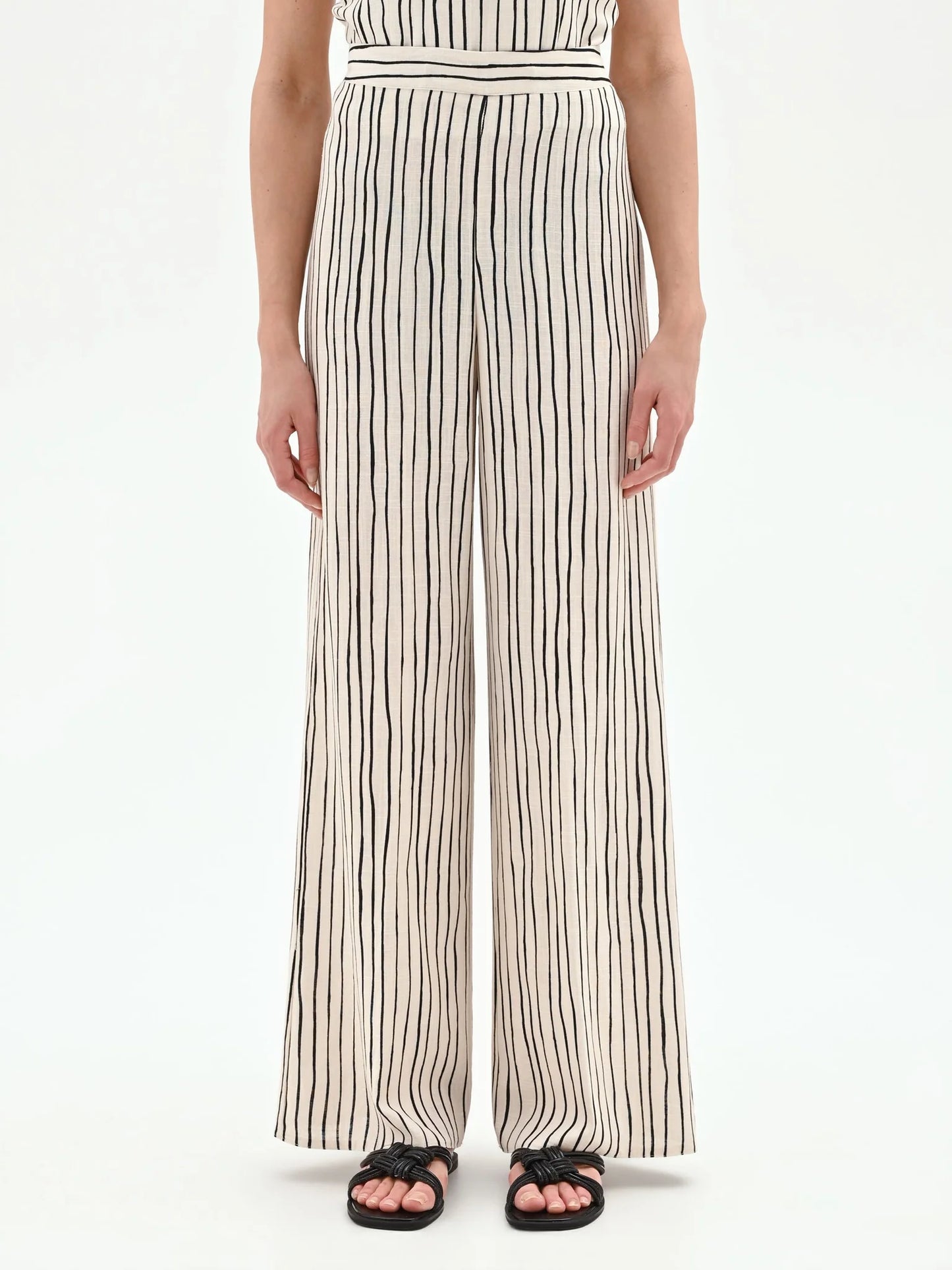 Pantalone in Lino a Palazzo con Fantasia a Righe
