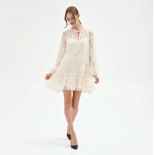 Abito Corto In Pizzo Floreale