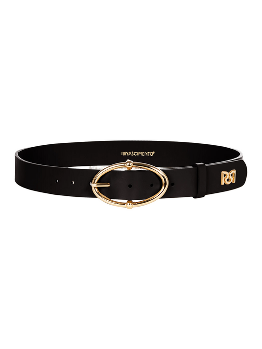 Cintura in Pelle con Fibbia Ovale e Logo RR