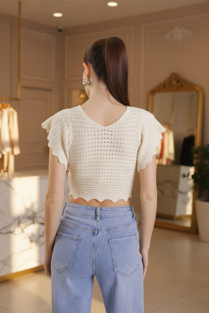 Maglia Traforata con maniche Volant