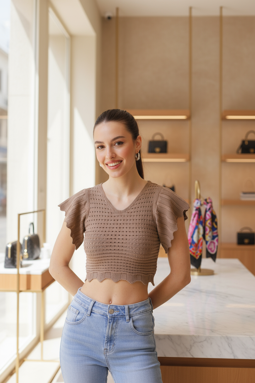 Maglia Traforata con maniche Volant