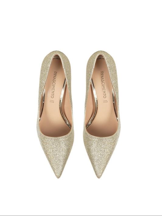 Décolleté Glitter con Tacco in Similpelle Metallizzata