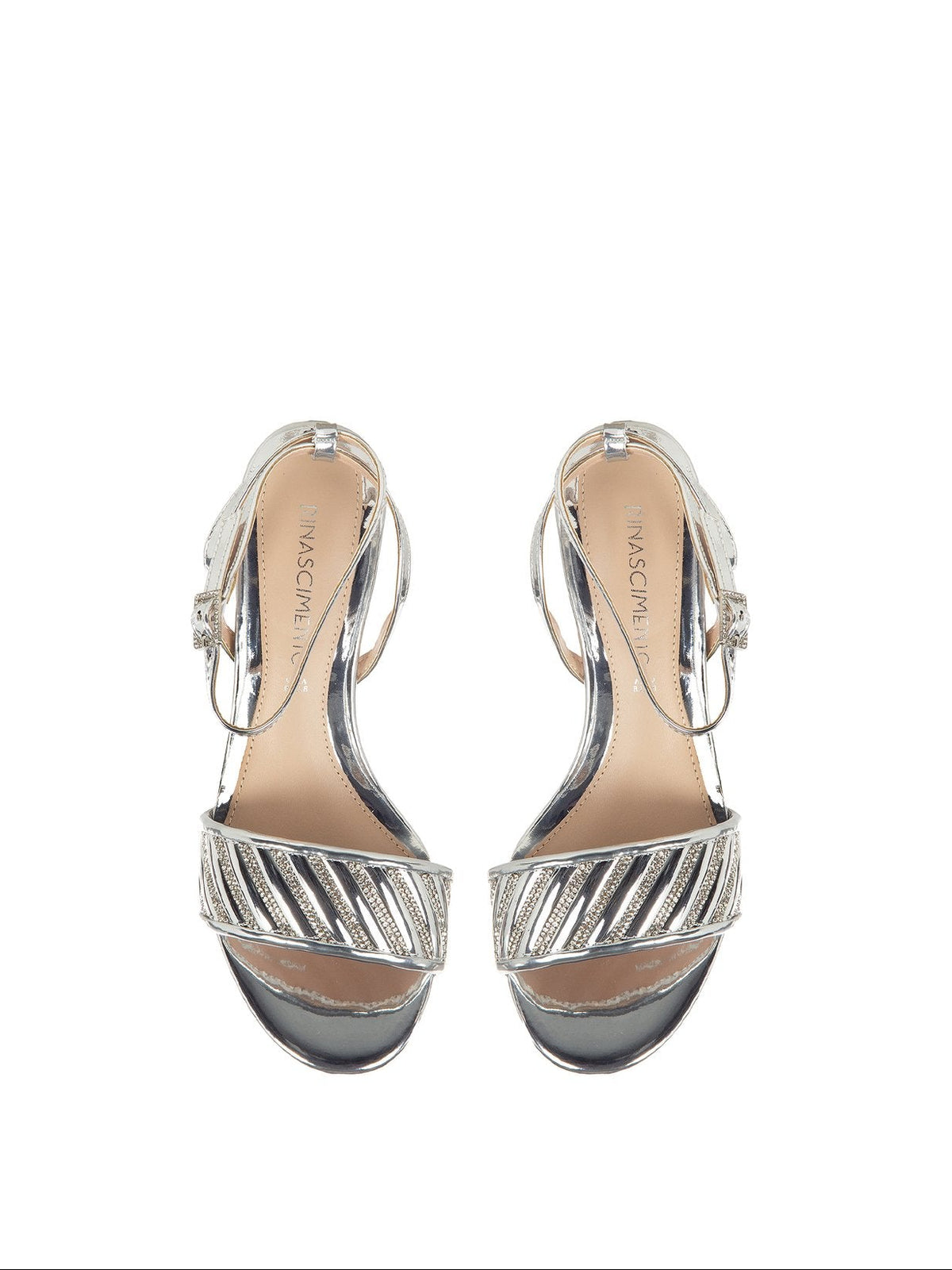 Sandalo a Righe e Fibbia in Strass con Tacco Kitten