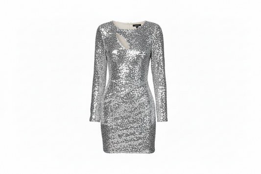 Abito Corto aderente in Paillettes con Cut-Out e Spalline