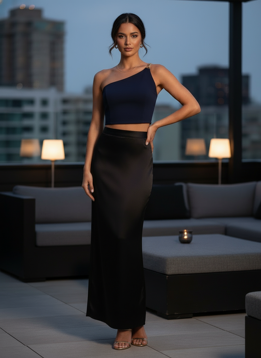 Crop Top in Scuba Crepe con Spallina Catena