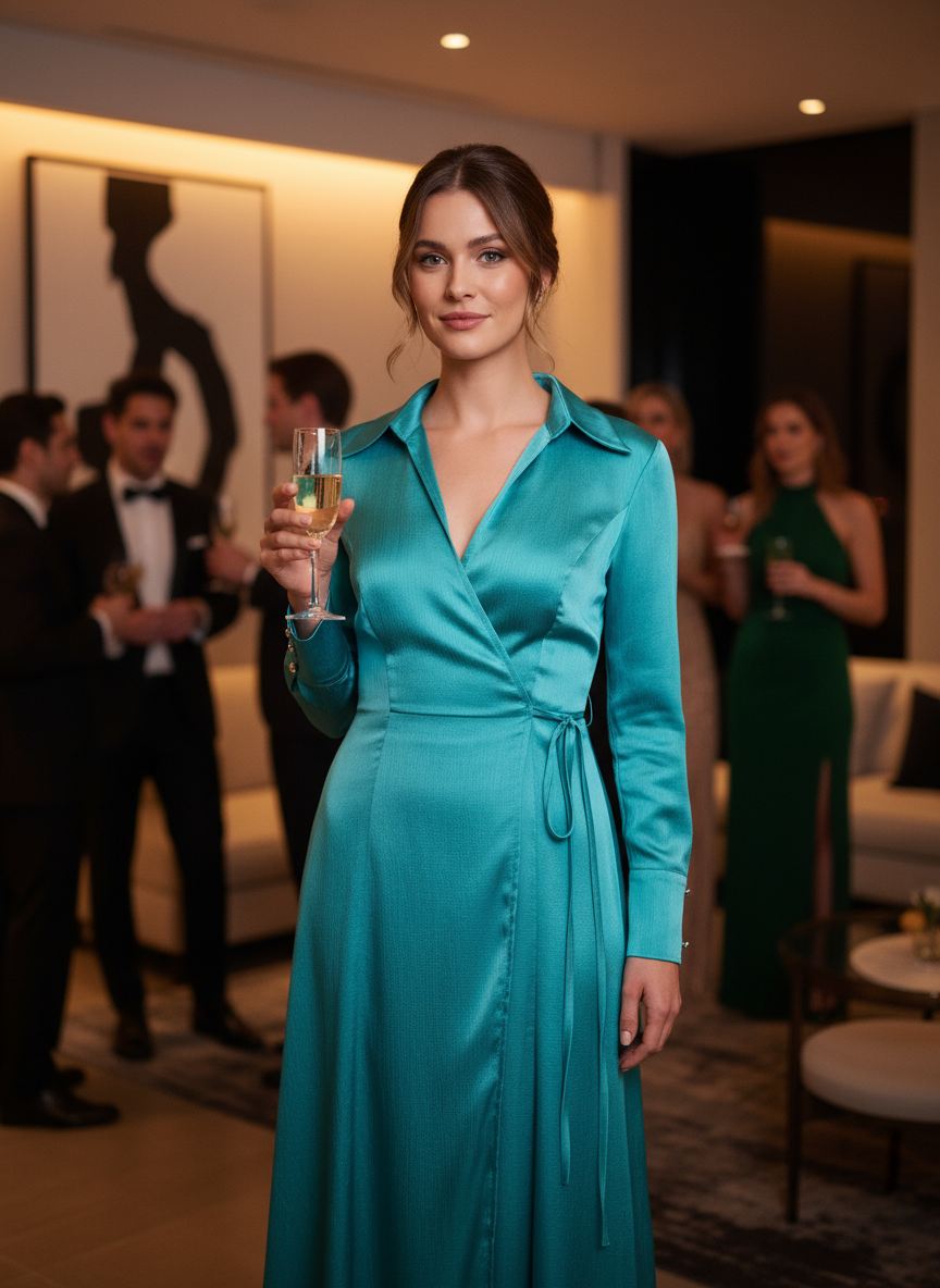 Abito Chemisier a Portafoglio in Raso