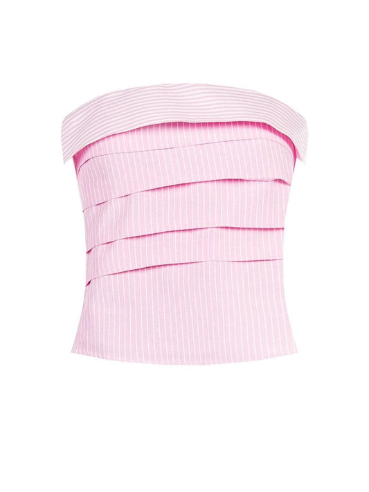 Crop Top a Fascia a Pieghe in Misto Cotone