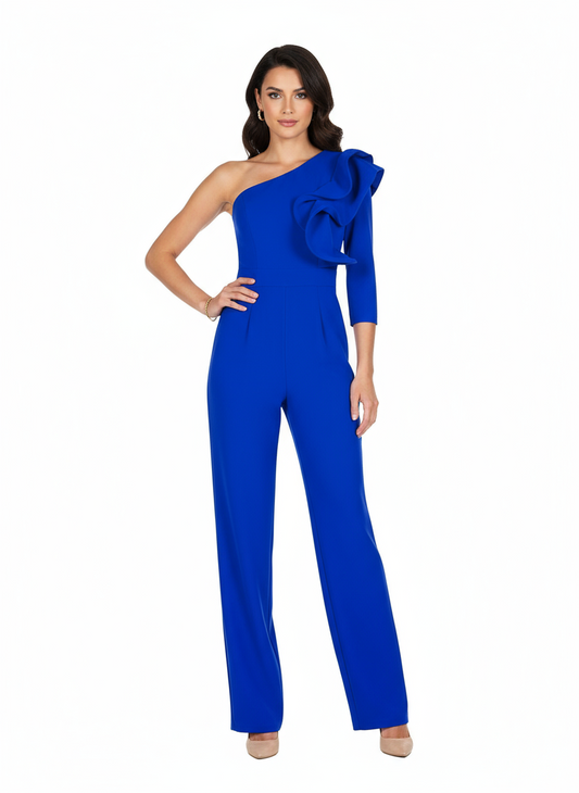 Tuta Intera Palazzo Fluida con Manica a Volant Strutturati