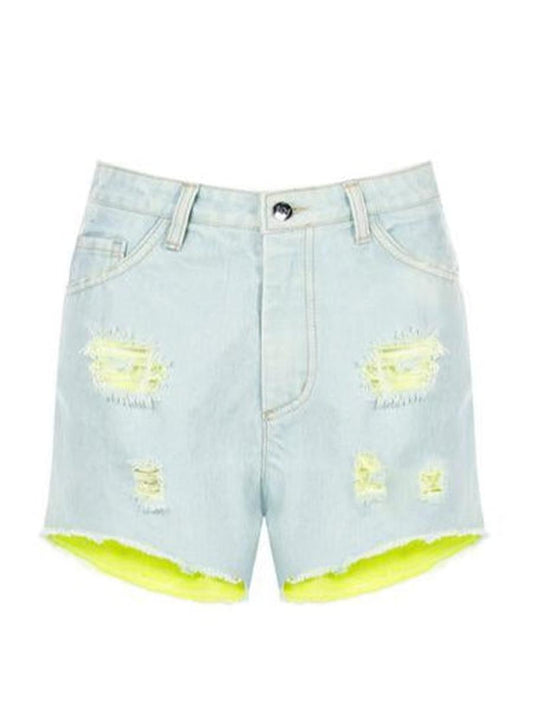 Pantaloni Corto in Jeans con Strappi e Interno a Contrasto