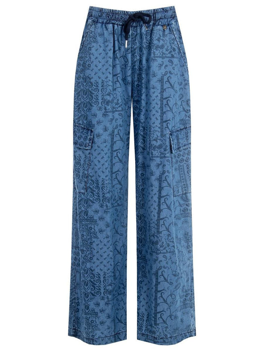 Pantaloni Palazzo Cargo in Denim Leggero Stampato