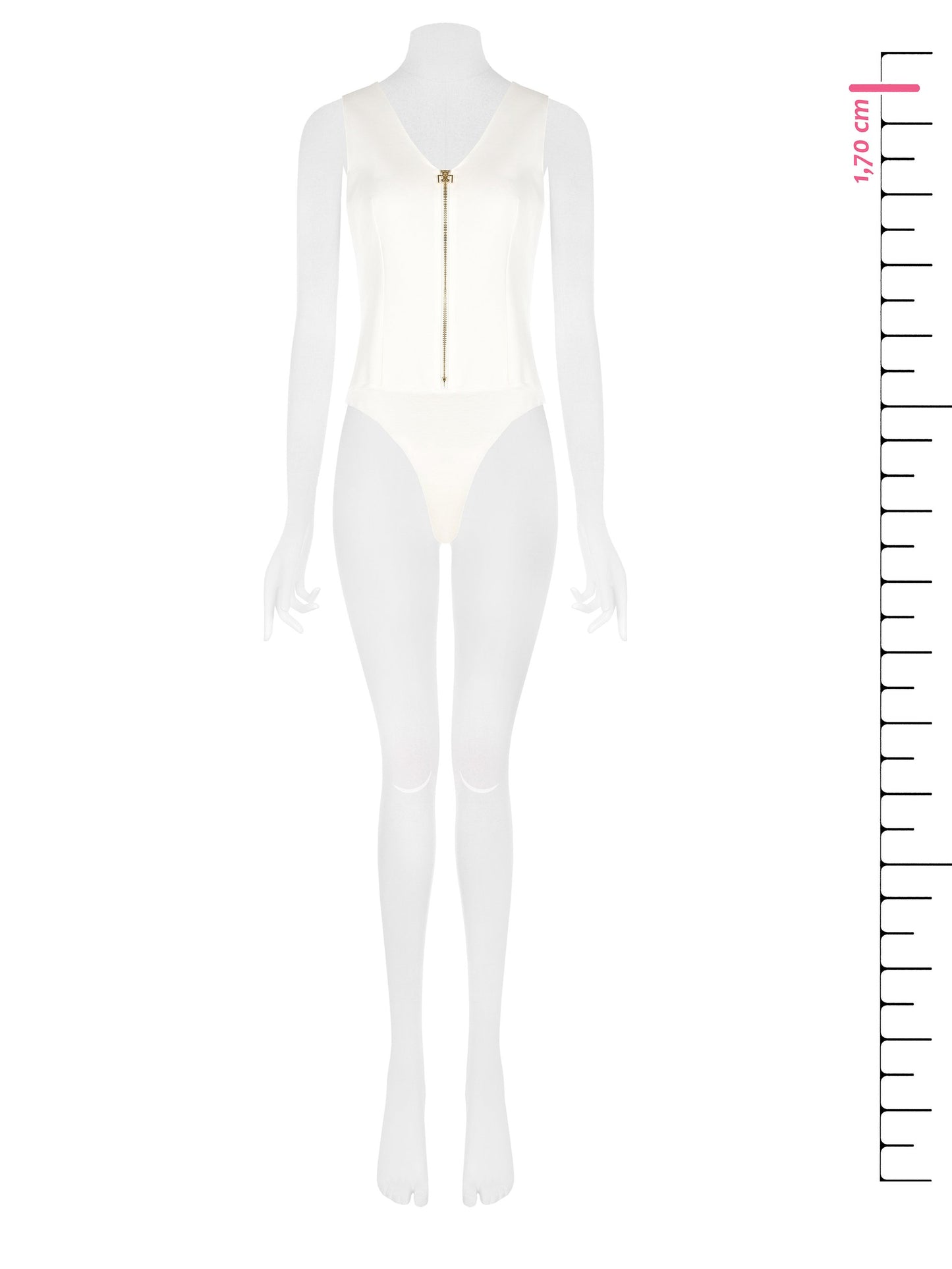 Body in Maglia Elasticizzata con Scollo a V e Zip Logo