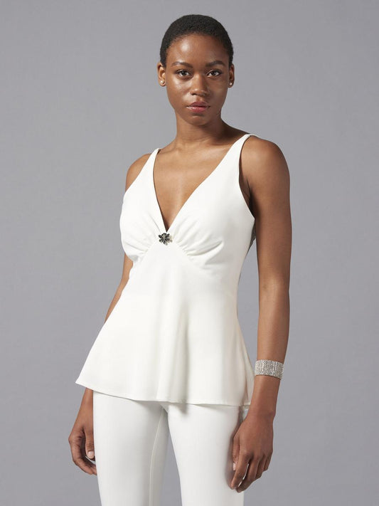 Top Sfiancato in Raso Scollato con Coppe e Spilla Gioiello