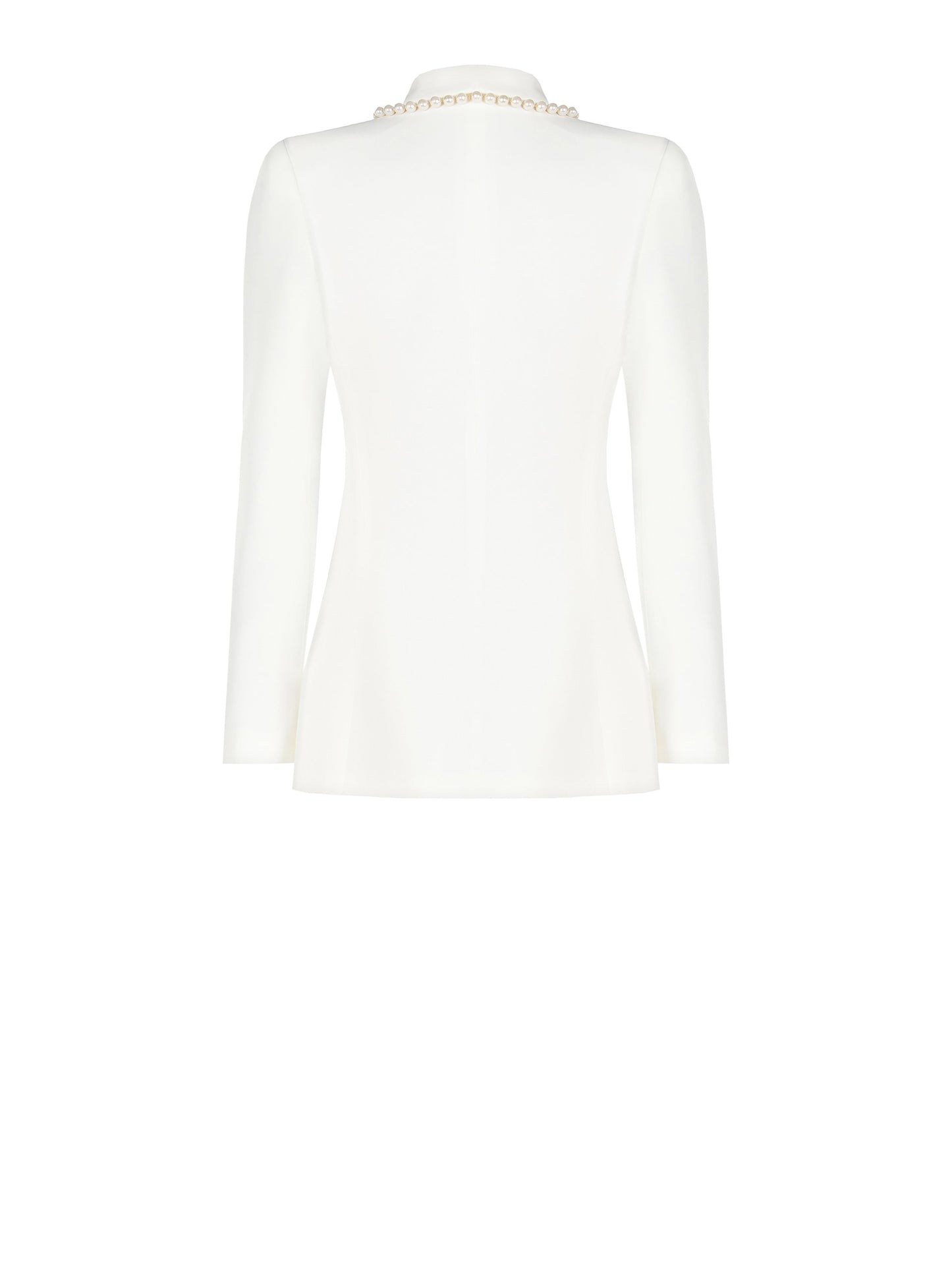 Giacca Blazer Sfiancata in Tessuto Tecnico con Perle su Revers