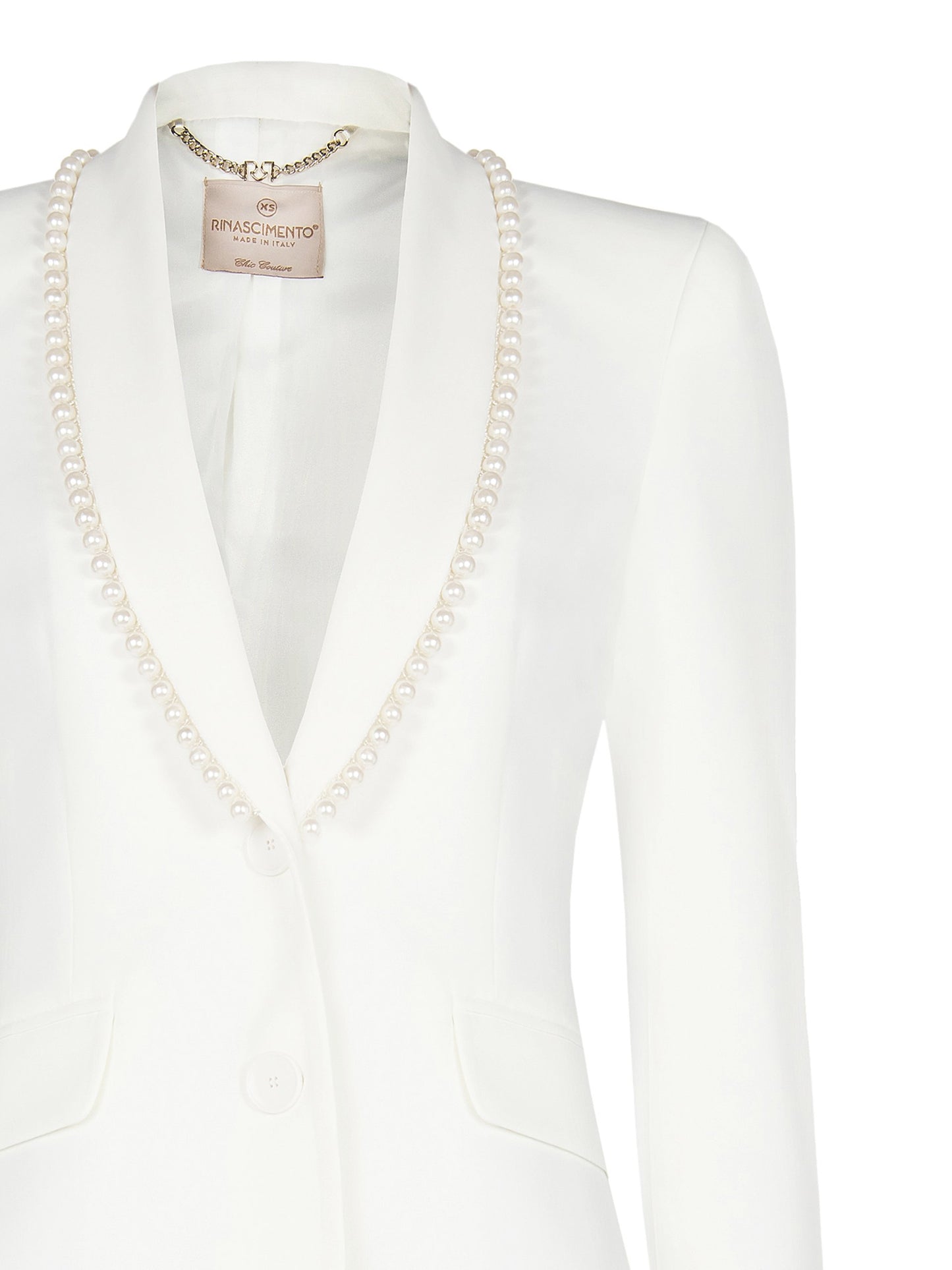 Giacca Blazer Sfiancata in Tessuto Tecnico con Perle su Revers