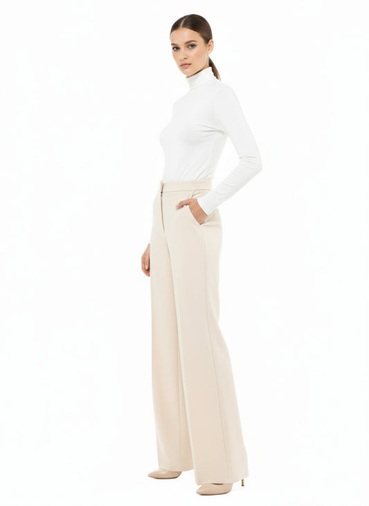 Pantaloni Palazzo in Scuba Crepe con Tasche