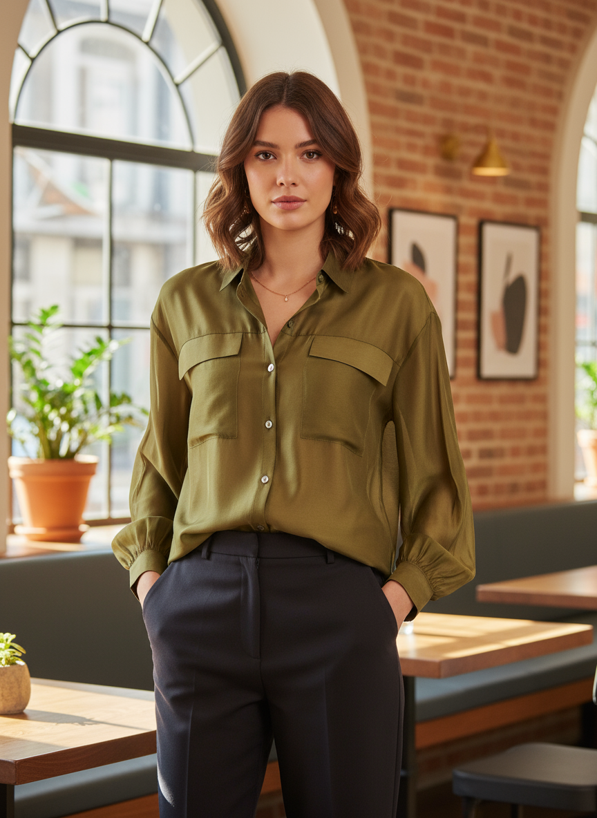 Camicia Ampia Semitrasparente con Tasche