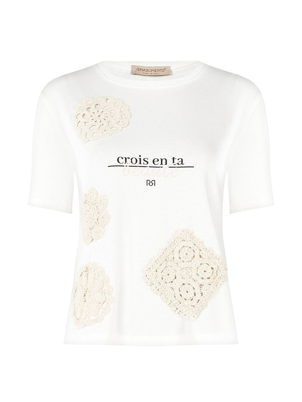 T-shirt Regular in Cotone con Applicazioni Crochet